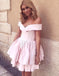 A-Line Off-Shoulder Pink Satin Short Cheap Homecoming Dresses, TYP1022