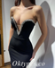 Sexy Black Satin Sweetheart V-Neck Sleeveless Mermaid Long Prom Dresses,PDS0684