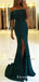 Teal Off Shoulder Long Cheap Mermaid Jersey Prom Dresses With Slit, TYP1611