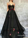 A Line Prom Dress, Black Cheap Long Prom Dress, Sexy Spaghetti Strap Tulle Prom Dresses, TYP0382