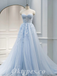 Elegant Blue Tulle Sweetheart V-Neck Sleeveless A-Line Long Prom Dresses/Ball Gown With Applique,PDS0641