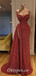 Sexy Rust Sequin Spaghetti Straps V-Neck Side Slit Mermaid Long Prom Dresses,PDS0702