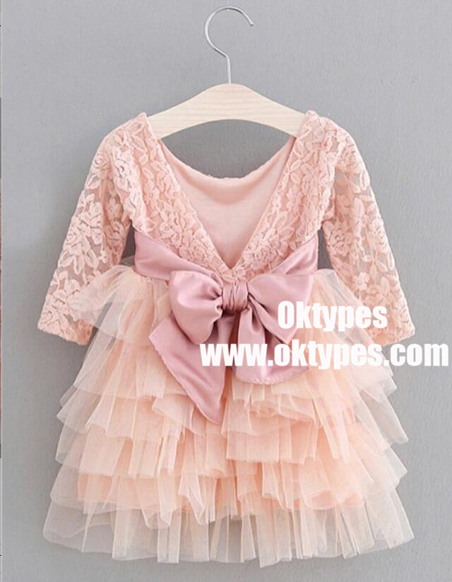 A-Line Round Neck Pleated Pink Tulle Flower Girl Dress with Flowers, TYP0970