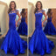 Scoop Neckline Royal Blue Satin Beaded Backless Long Mermaid Prom Dresses, TYP0038