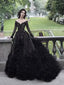 Black Scoop Neckline Long Sleeve V-Neck With Appliques Prom Dresses, PDS0305