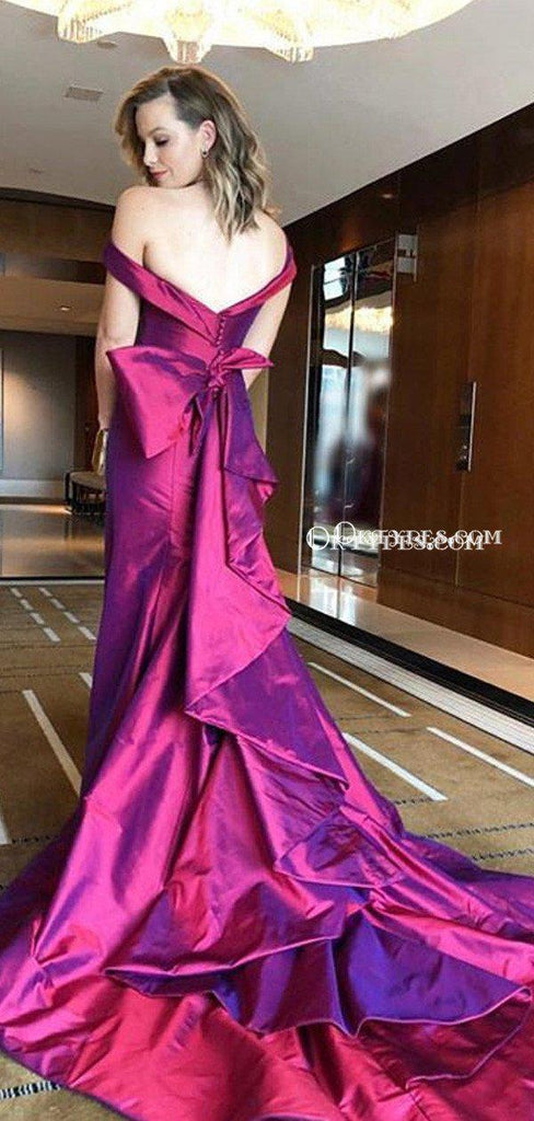 Off-The-Shoulder Sleeveless Rose Pink Satin Mermaid Long Cheap Formal Evening Prom Dresses, PDS0079