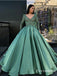 Unique Green Foraml Evening Long Sleeve Prom Dresses With Appliques, TYP1661