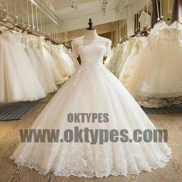 Beautiful Wedding Dresses Off-the-shoulder Ball Gown Lace Ivory Bridal Gown, TYP0685