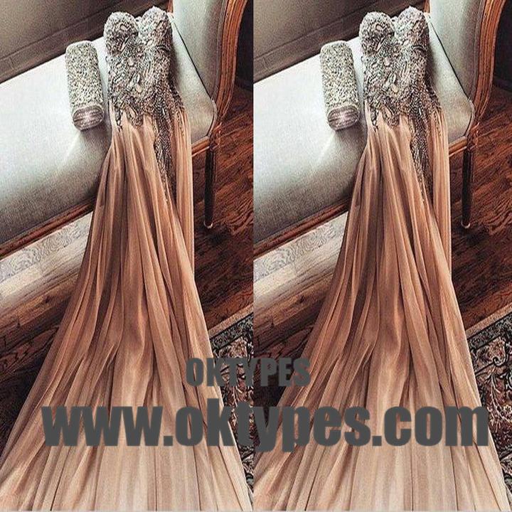 Shinny Top Beaded Tulle Prom Dresses, Sweetheart And Backless Prom Dresses, TYP0671