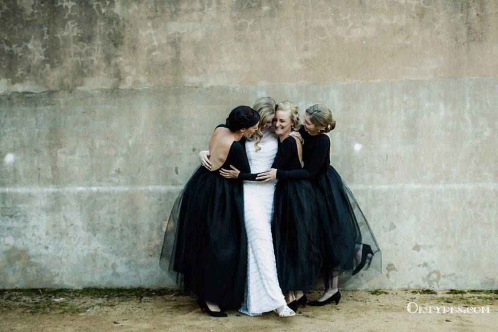 Long Sleeves Black Jersey Top Tulle Skirt Bridesmaid Dresses, TYP1857