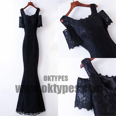 Black Long Mermaid Lace Prom Dresses, Off-shoulder Zipper Prom Dresses, Prom Dresses, TYP0472