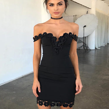 Sheath Off-Shoulder Short Cheap Black Lace Homecoming Dresses, TYP1024