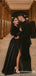 Charming A-Line V-Neck Black Long Sleeves Long Prom Dresses with Belt, TYP1690