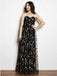 A-Line Sweetheart Neck Sleeveless Black Long Prom Dresses with Appliques, TYP1885