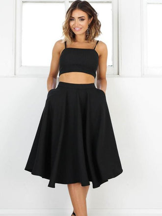 Simple Two Pieces Black Short Homecoming Dresses, CM505