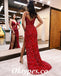 Sexy Spaghetti Straps V-Neck Sleeveless Side Slit Mermaid Long Prom Dresses, PDS0864