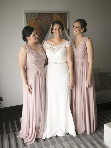 Newest V-neck A-line Pink Chiffon Long Cheap Bridesmaid Dresses, TYP1853