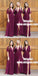 A-Line V-Neck Pleats Dark Red Chiffon Bridesmaid Dress with Split, TYP0871