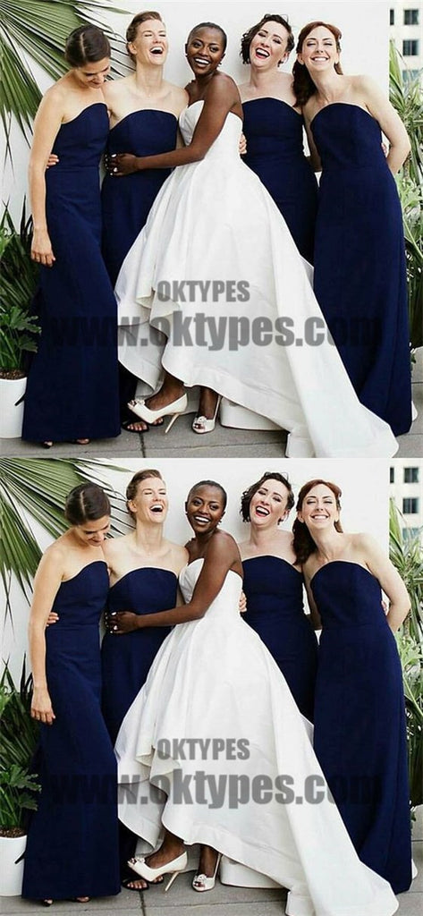 Dark Blue Sweetheart Long Elastic Satin Bridesmaid Dresses, Bridesmaid Dresses, TYP0676