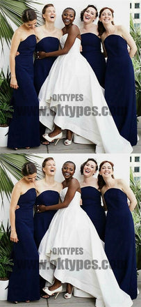 Dark Blue Sweetheart Long Elastic Satin Bridesmaid Dresses, Bridesmaid Dresses, TYP0676