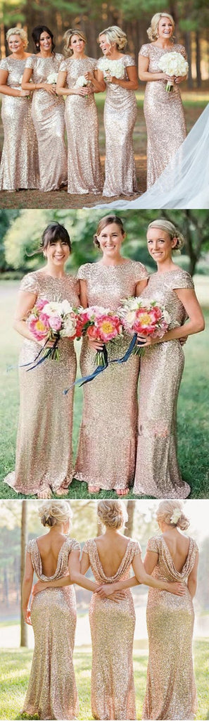 Best Sale Cap Sleeve Sequin Mermaid Gold Bridesmaid Dresses, Long bridesmaid Dresses Online, TYP1131