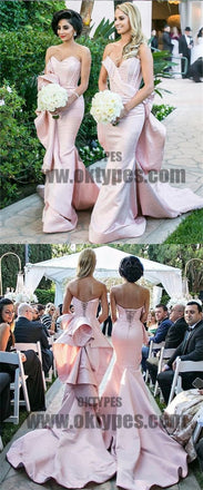 Mismatched Pink Mermaid Ruffles Bridesmaid Dresses, Lace Up Long Train Bridesmaid Dresses, TYP0478