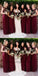 A-Line Round Neck Wine Chiffon Bridesmaid Dresses with Lace, TYP1368
