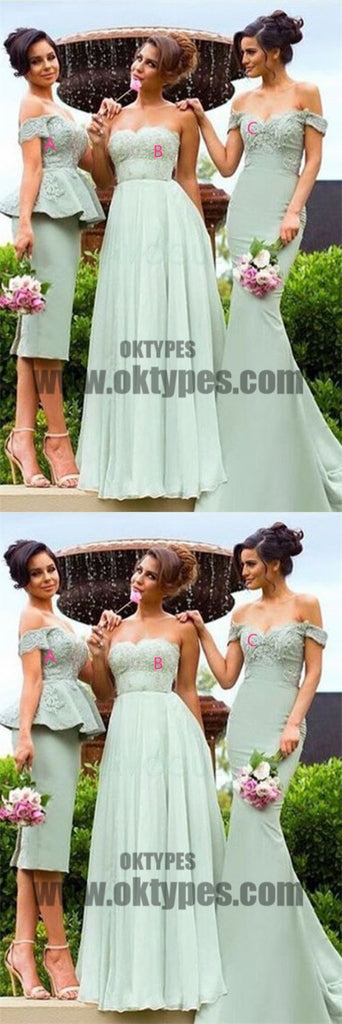 Mismatched Cheap Chiffon Satin Top Lace Appliques Bridesmaid Dresses, TYP0509