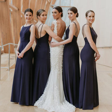 Navy Blue Chiffon Backless Mermaid Long Cheap Bridesmaid Dresses, BDS0073