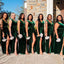 Charming V-neck Green Velvet Side Slit A-line Long Cheap Bridesmaid Dresses, BDS0059