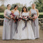 Mismatched Charming Grey Chiffon Long Floor-Length Cheap Bridesmaid Dresses, BDS0042