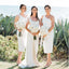 One Shoulder White Mermaid Tea Length Cheap Bridesmaid Dresses, BDS0086