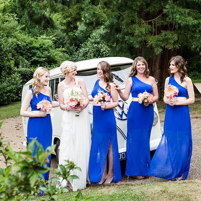 Charming One Shoulder Royal Blue Chiffon Side Slit Long Cheap Bridesmaid Dresses, BDS0044