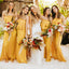 Strapless Yellow Elastic Silk A-line Long Cheap Charming Bridesmaid Dresses, BDS0036