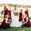 Wine Red Chiffon Long Bridesmaid Dress with One Shoulder, TYP1757