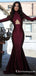 Burgundy Mermaid High Neck Cheap Long Sleeve Prom Dresses, TYP1648