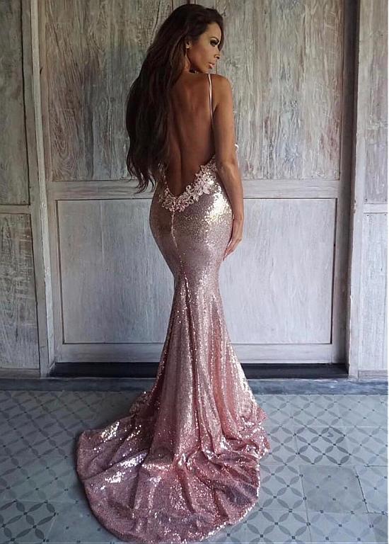 Sequin Spaghetti Strap Mermaid Cheap Long Prom Dresses, TYP1389