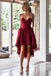 Unique Spaghetti Straps High Low Red Lace Bridesmaid Dresses with Pockets, TYP0974