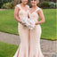 Mermaid Square Long Cheap Champagne Stretch Satin Bridesmaid Dresses, TYP1851