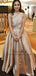 Elegant One Shoulder Champagne Long Cheap Satin Prom Dresses, TYP1591