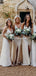 Simple Spaghetti Strap Champagne Satin Long Cheap Bridesmaid Dresses, BDS0108