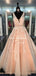 Lace Tulle A line Evening Prom Dresses, Sexy Deep V Neckline Party Prom Dresses, PDS0095