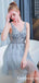 Bling A Line V Neck Light Blue Short Homecoming Dresses With Beading, TYP2030