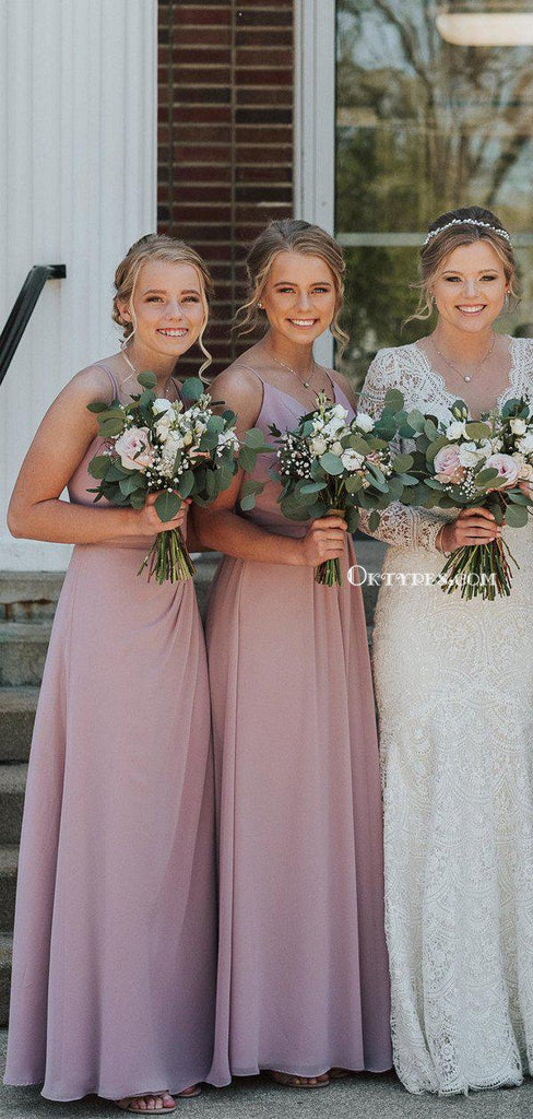 Simple Charming Dusty Pink Chiffon With Different Back Style Long Cheap Bridesmaid Dresses, BDS0023