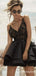 Cute A Line V Neck Lace Layered Black Top Lace Short Homecoming Dresses, TYP1963
