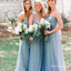Convertible Long A-line Dusty Blue Tulle Bridesmaid Dresses, TYP1856
