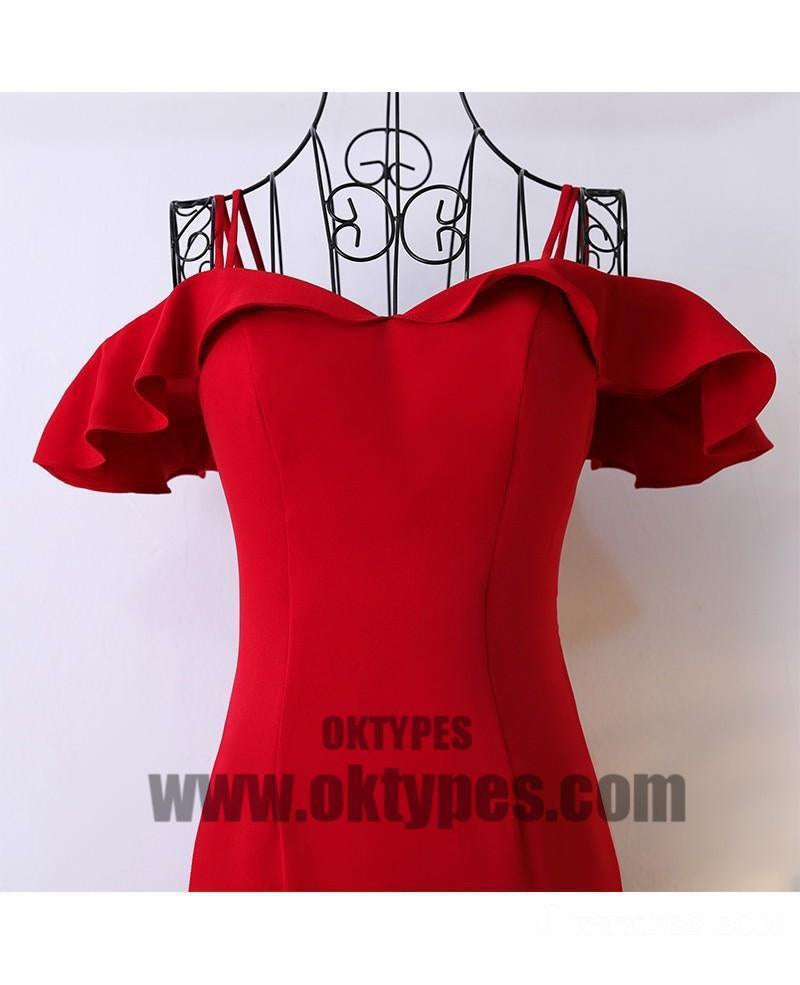 Red Long Mermaid Prom Dresses, Off-shoulder Prom Dresses, Lace Up Prom Dresses, Satin Prom Dresses, TYP0356