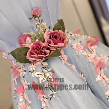 High Low Handmade Flower Tulle Prom Dresses, Sweetheart Backless Prom Dresses, TYP0414