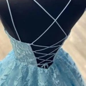 Spaghetti Straps Lace Beaded Tiffany Evening Prom Dresses, Evening Party Prom Dresses, PDS0098