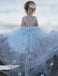 Blue Tulle A-Line Flower Girl Dresses, Backless Popular Little Girl Dresses, TYP1420